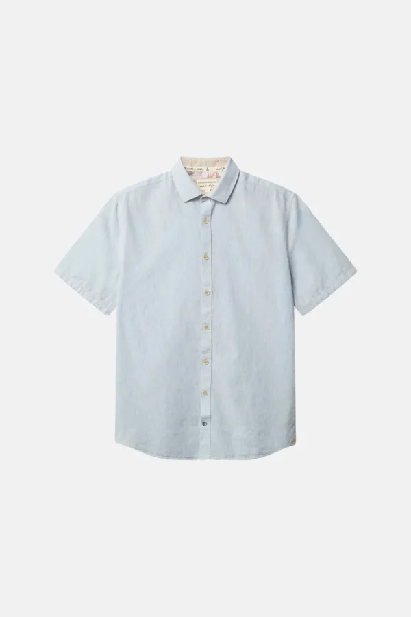 Basic Leinen Hemd Kurzarm - Vintage Blue