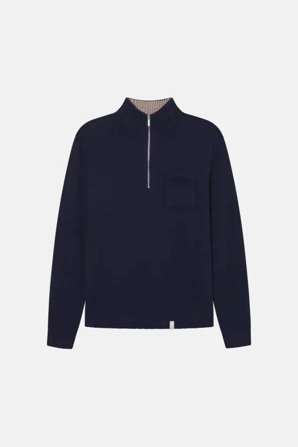 Strickpullover Mock-Zip - Navy