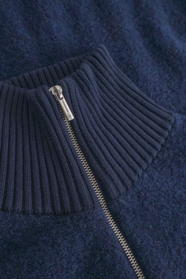 Zip Strickjacke-Bouclé - Navy